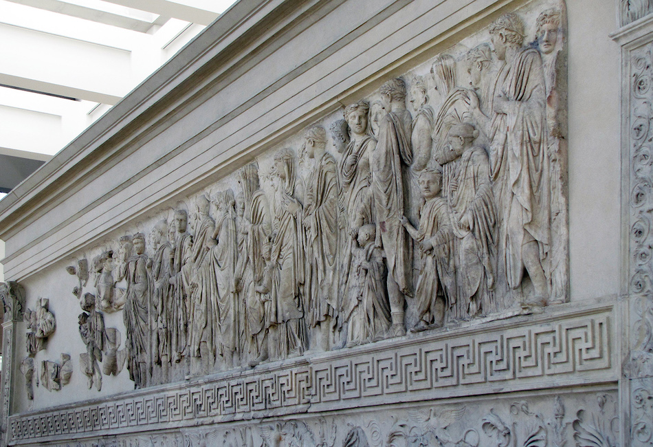 Processional scene (south side), Ara Pacis Augustae (Altar of Augustan Peace) 9 B.C.E. (Ara Pacis Museum, Rome) (photo: Steven Zucker, CC BY-NC-SA 2.0)