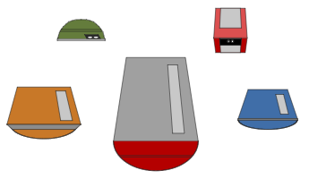 2 robot heads and 3 robot bodies