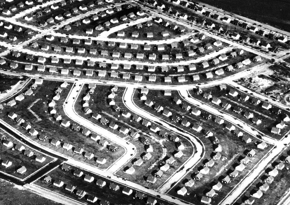 Aerial view of Levittown, New York, the largest private housing project in American history.