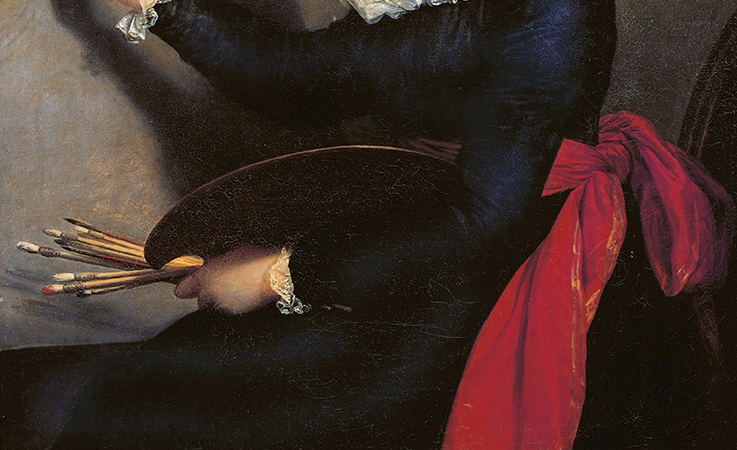 Detail with palette and brushes, Élisabeth Louise Vigée-LeBrun, Self-Portrait, 1790, ​ oil on canvas, 100 x 81 cm (Galleria degli Uffizi, Florence)