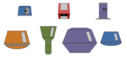 3 robot heads and 4 robot bodies